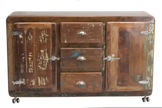 Reclaimed Ice Box Side Board with 3 Drawers & 2 Doors on Rollers - popular handicrafts